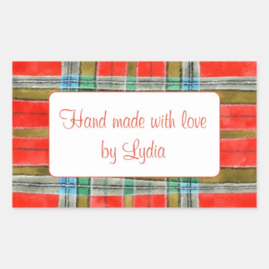 MAC BAIN タルタン柄長方形「手作り」ステッカー 長方形シール (正面)