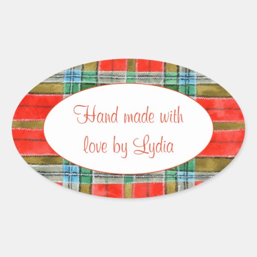 MAC BAIN タルタン オーバル 「ハンドメイド」ステッカー 楕円形シール (正面)