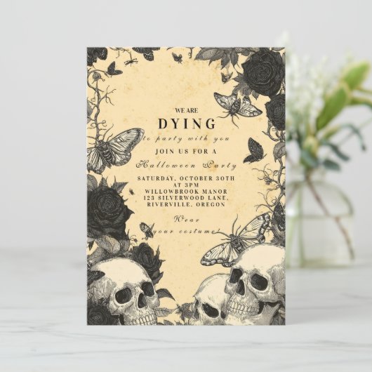 Macabre Gothic Skull and Moth Halloween Soirée 招待状 (スタンド正面)