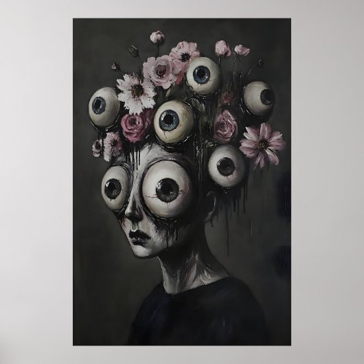 Macabre Woman's Face Eye Halloween Print, Сreepy ポスター (正面)