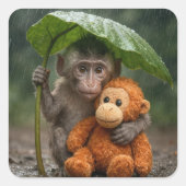 Macaque Monkey with Orange Orangutan スクエアシール (正面)