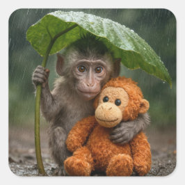 Macaque Monkey with Orange Orangutan スクエアシール