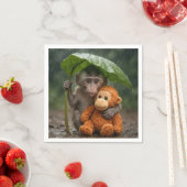 Macaque Monkey with Orange Orangutan スタンダードカクテルナプキン (インサイチュ)