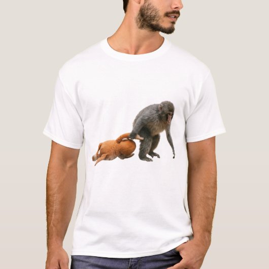 Macaque Monkey with Toy - Emotional Loss Story Tシャツ (正面)