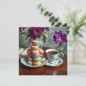 Macaron, Coffee and Vase of Purple Flowers カード (スタンド正面)