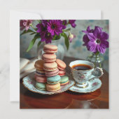 Macaron, Coffee and Vase of Purple Flowers カード (正面)