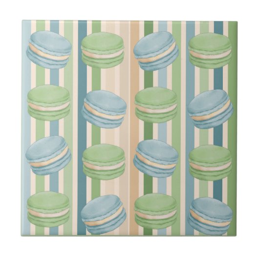 Macaron Light Blue and Soft Olive Green タイル (正面)