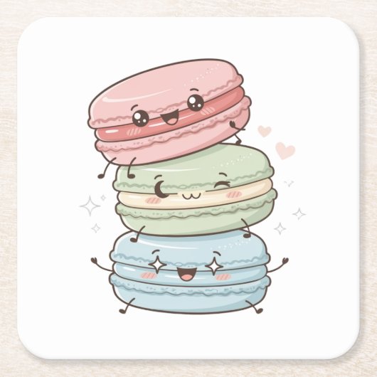 Macaron Sweets Kawaii Coasters スクエアペーパーコースター (正面)