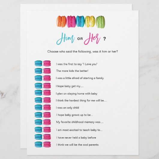 Macaron Tea Himまたは彼女のブライダルベビーシャワーゲーム (正面/裏面)