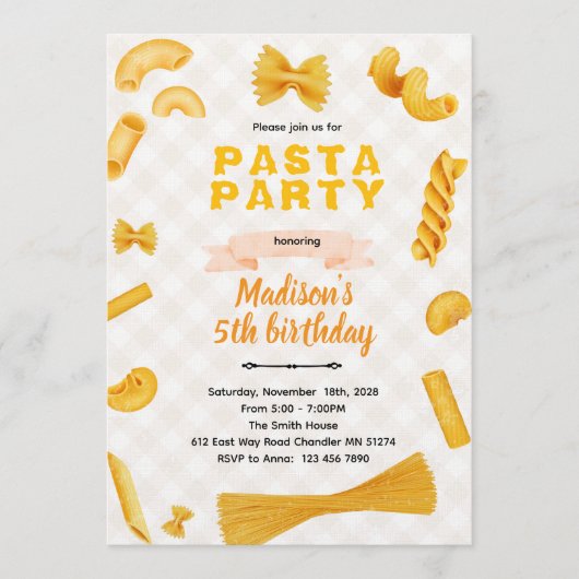 Macaroni Pasta Themed Birthday Invitation 招待状 (正面)