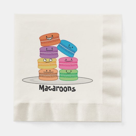 MacaroonのMacaroonsのクッキーのフランスので甘いデザート 縁ありランチョンナプキン (正面)