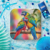 Macawカラフル Parrots On A Branch-45739 ペーパープレート (パーティー)