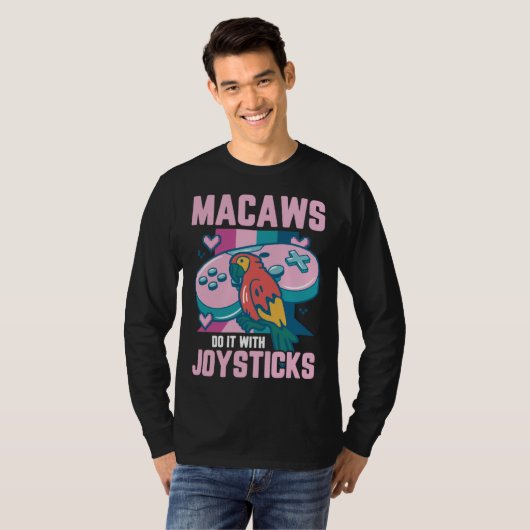 Macaw Bird Parrot Macaws Do it With Joysticks Game Tシャツ (正面フル)