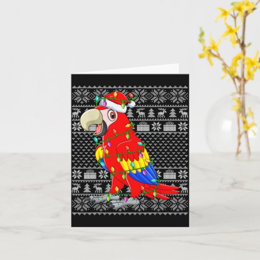 Macaw Parrot Christmas Lights Ugly Sweater Funny B カード (黄色い花)