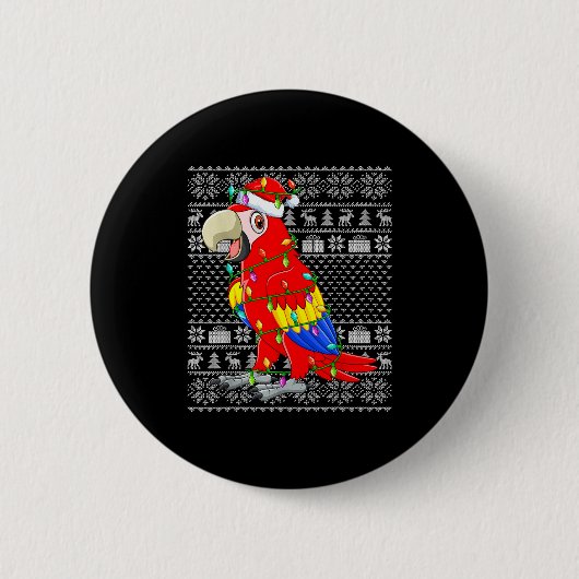 Macaw Parrot Christmas Lights Ugly Sweater Funny B 缶バッジ (正面)