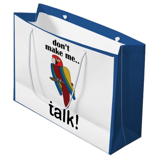 Macaw Parrot Don't Make Me Talk Funny Quote ラージペーパーバッグ (正面アングル)