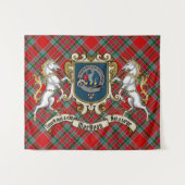 MacBeanクランのバッジとユニコーン付き/タータンチェック タペストリー (正面(横))