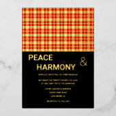 MacClanタータンチェックレッドブラック金ゴールドパター結婚ン 箔招待状 (正面)