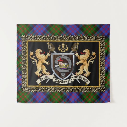 MacDonald Clan Badge & Motto w/Lions タペストリー (正面(横))