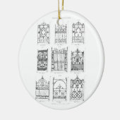 「Macfarlaneのカリフォルニアからの鋳鉄のゲートのためのデザイン、 セラミックオーナメント (左)