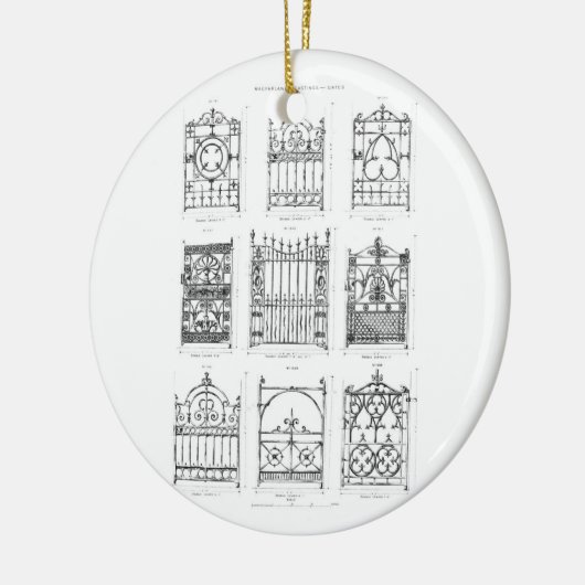 「Macfarlaneのカリフォルニアからの鋳鉄のゲートのためのデザイン、 セラミックオーナメント (左)