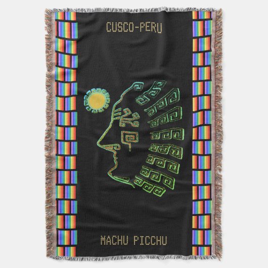 Machu_ピチュのシルエットとレインボーカラー スローブランケット (正面縦)