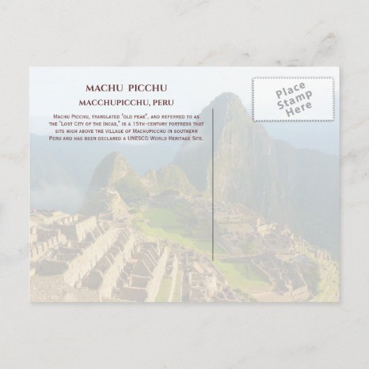 Machu PIcchu,ペルーはがき ポストカード (裏面)
