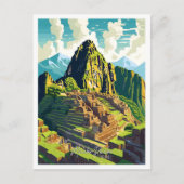 Machu Picchu Peru Art Vintage Travel Illustration ポストカード (正面)