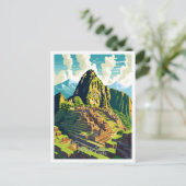 Machu Picchu Peru Art Vintage Travel Illustration ポストカード (スタンド正面)