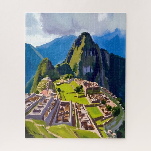Machu Picchu Peru Painting ジグソーパズル (縦)