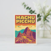 Machu Picchu Retro Travel Poster Style ポストカード (スタンド正面)