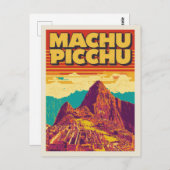 Machu Picchu Retro Travel Poster Style ポストカード (正面/裏面)