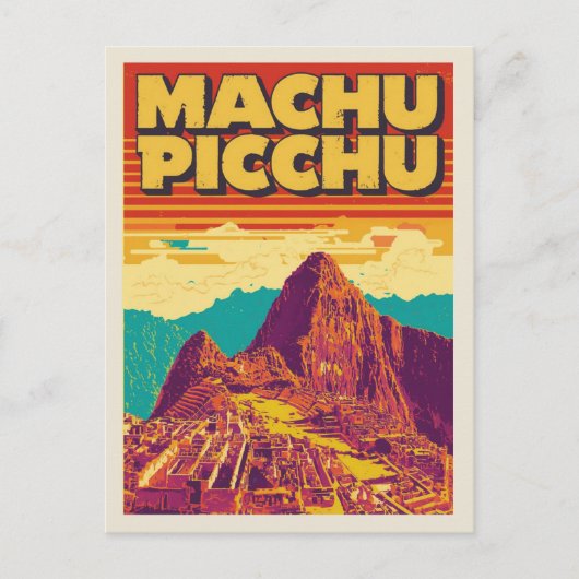 Machu Picchu Retro Travel Poster Style ポストカード (正面)