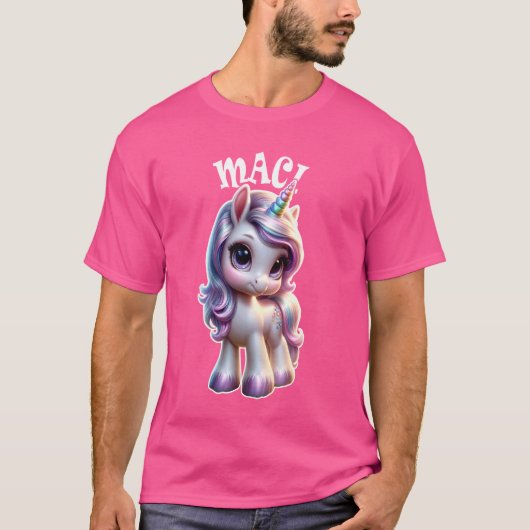 Maci Cute Unicornデザインfor Girls Name Maci Tシャツ (正面)