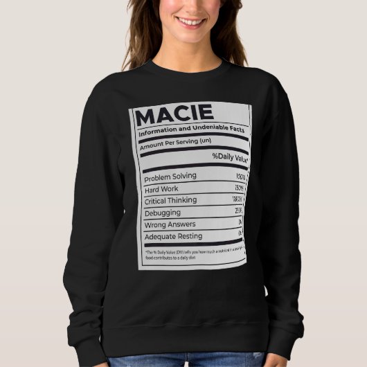 Macie Nutrition Information Problem Solving懸命W スウェットシャツ (正面)