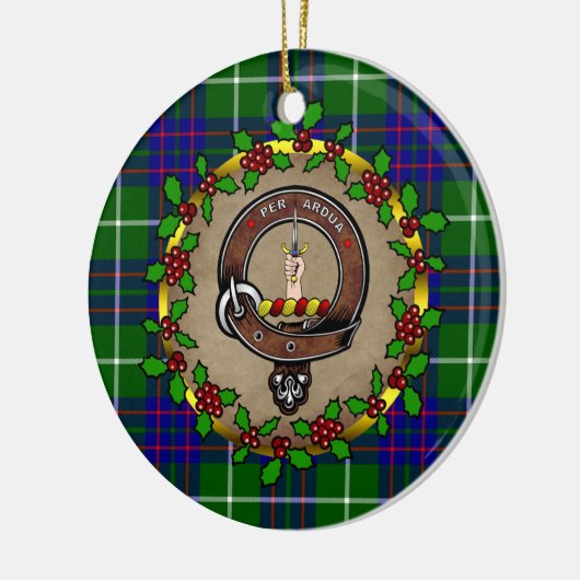 MacIntyre Clan Badge &タータンチェックパーソナライズされたクリスマス  セラミックオーナメント (左)