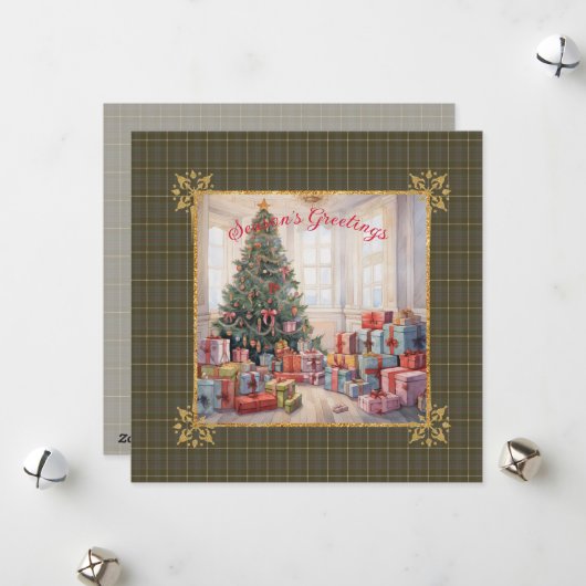 MacIntyre Hunting W Scottish Tartan Christmas シーズンカード (正面/裏面インサイチュ)