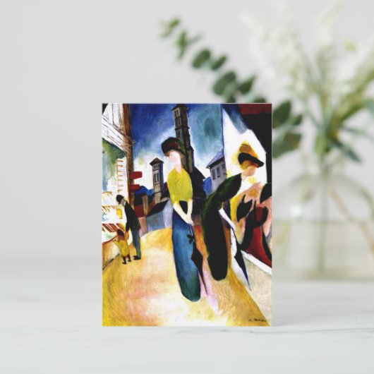 Macke 威厳がある – 帽子屋さんの前で2人の女性 ポストカード (スタンド正面)