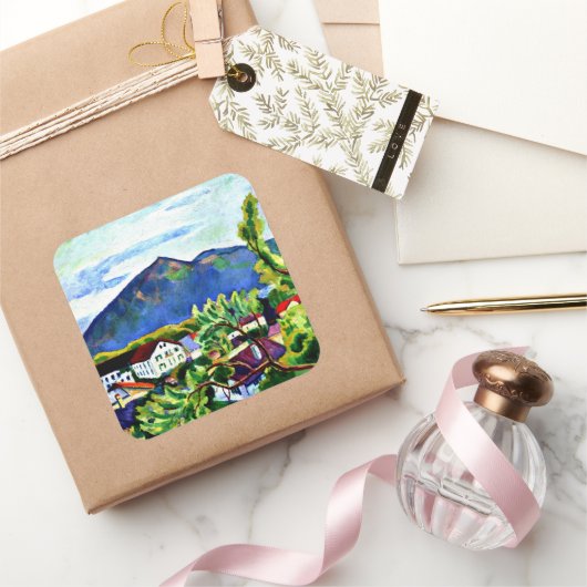 Macke 威厳がある - Tegernseeの春風景 スクエアシール (ギフト)