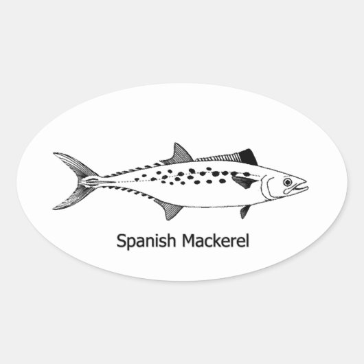 Mackerel -スペインのヴィンテージラインアート 楕円形シール (正面)