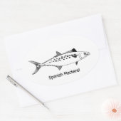 Mackerel -スペインのヴィンテージラインアート 楕円形シール (封筒)