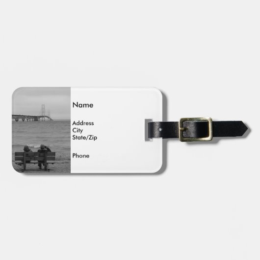 Mackinac Bridgeグレースケールの表示 ラゲッジタグ (正面横)