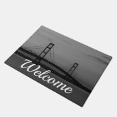 Mackinac Bridge At Dusk Grayscale Welcome Doormat ドアマット (アングル)
