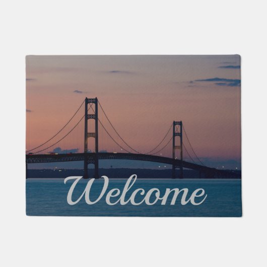 Mackinac Bridge At Dusk Welcome Doormat ドアマット (正面)