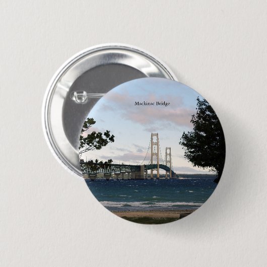 Mackinac Bridge with treesボタン 缶バッジ (正面&裏面)