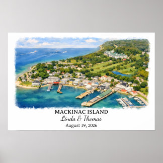 Mackinac Island Michigan Poster, Watercolor, Custo ポスター