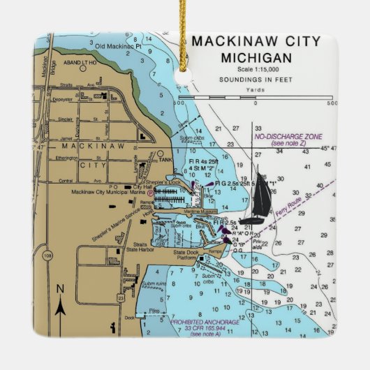 Mackinaw City MIグラフ航海の セラミックオーナメント (裏面)