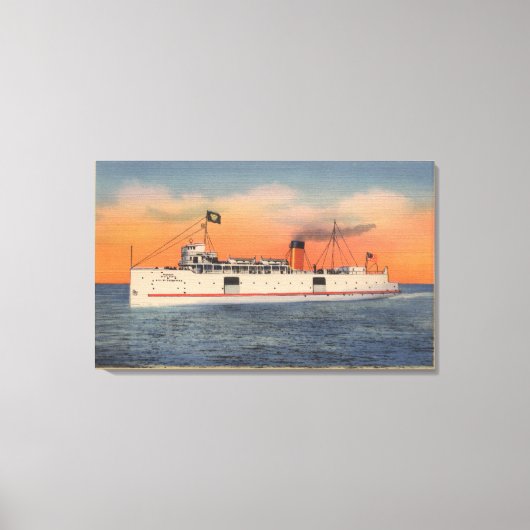 Mackinaw City, MI - View of City of Cheboygan キャンバスプリント (正面)