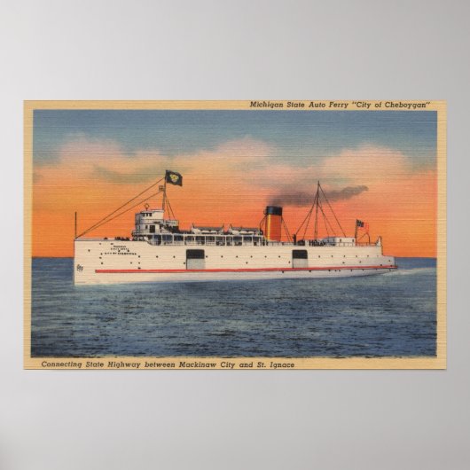 Mackinaw City, MI - View of City of Cheboygan ポスター (正面)