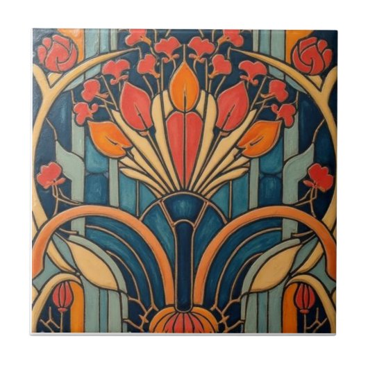 Mackintosh Art Deco Abstract Floral Wall Decor タイル (正面)